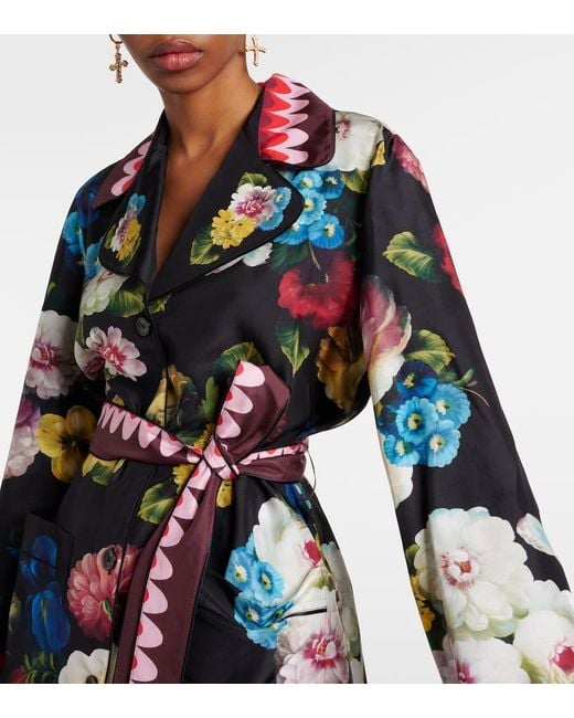 Camicia in seta con stampa floreale di Dolce & Gabbana in Black