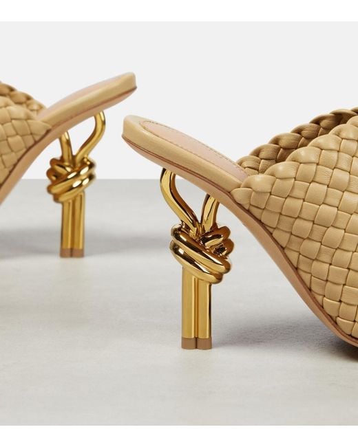 Bottega Veneta Natural Knot Embellished Intrecciato Leather Mules