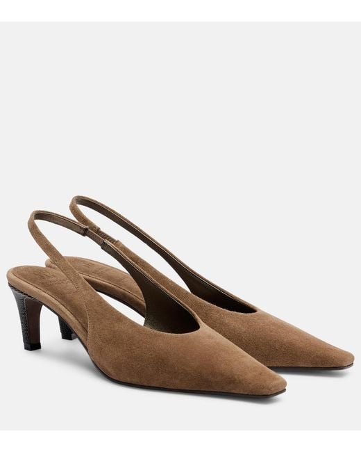 Brunello Cucinelli Brown Suede Slingback Pumps