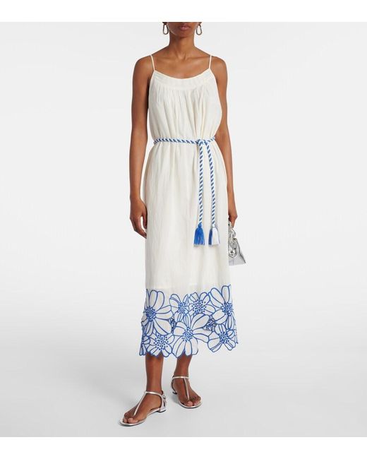 Velvet White Juliette Embroidered Cotton Midi Dress