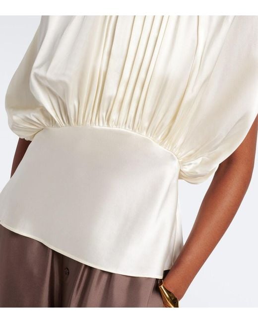 TOVE White Peta Draped Peplum Silk Satin Top