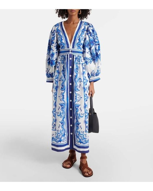 Farm Rio Blue Garden Tiles Cotton Shirt Dress