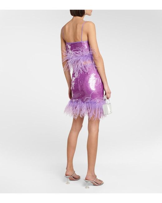 GIUSEPPE DI MORABITO Purple Feather-Trimmed Sequined Miniskirt