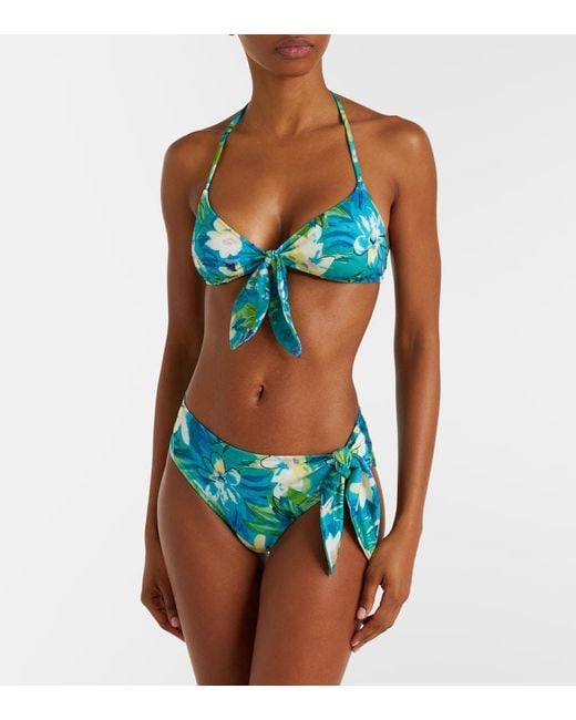 Chloé Blue Bow-Detail Floral Bikini Top