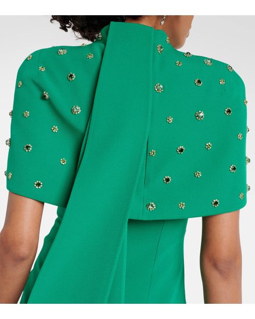 Safiyaa Green Kalika Embellished Caped Crepe Gown
