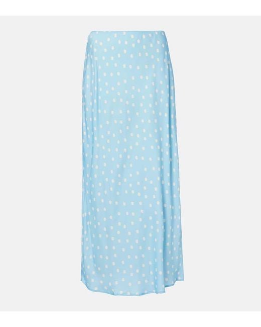 Rixo Blue Ardith Polka-Dot Midi Skirt