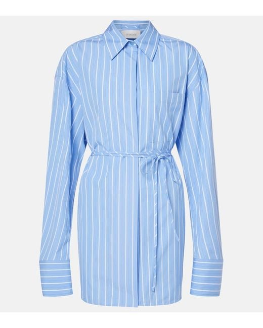 Sportmax Blue Firma Striped Cotton Shirt Dress