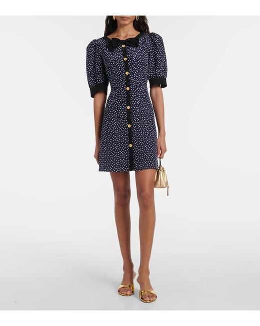 Alessandra Rich Blue Polka-Dot Printed Silk Minidress
