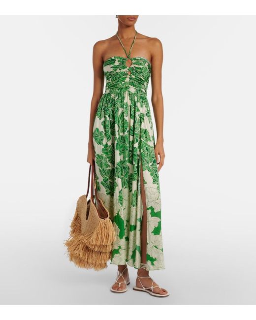 Poupette Green Avril Floral Halterneck Satin Maxi Dress