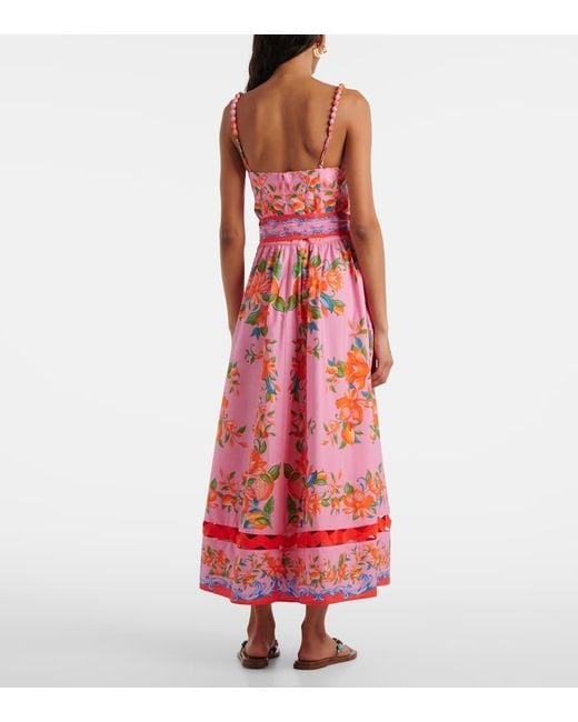 Robe Midi Sicily Flowers En Coton Farm Rio en coloris Red