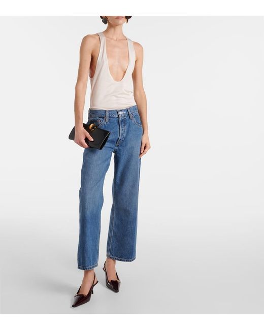 Re/done Blue High-Rise Straight Jeans Loose Crop