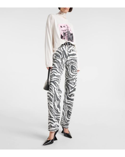 ROTATE BIRGER CHRISTENSEN White Betty Zebra-print Straight Jeans