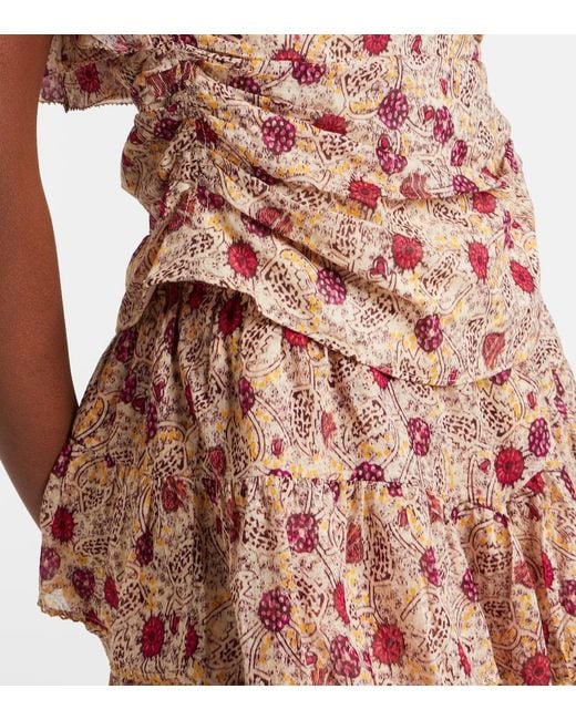 Isabel Marant Pink Dijimia Printed Ruffled Cotton Top