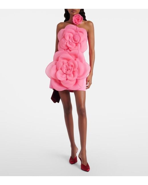 LEO LIN Pink Floret Floral-Applique Bustier Dress