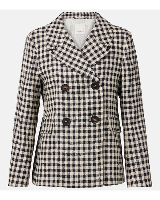 Blazer Fata De Algodon, Seda Y Canamo A Cuadros Max Mara de color Black