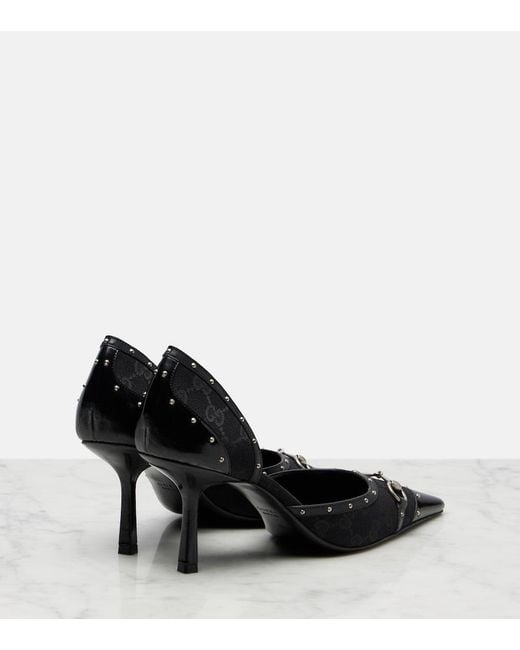 Gucci Black Savoy Horsebit Gg Canvas Pumps