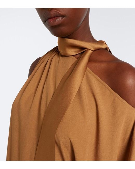 Taller Marmo Natural Atlas Fringed Scarf-Detail Crepe Cady Blouse