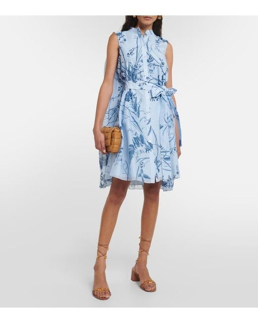 Erdem Blue Printed Cotton Silk Voile Minidress