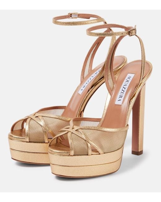 Aquazzura Metallic Shear 130 Mesh Platform Sandals