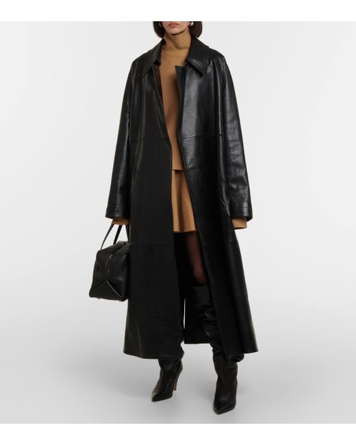 Khaite Black Minnie Oversized Leather Trench Coat