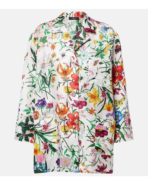 Gucci White Flora Silk Twill Shirt