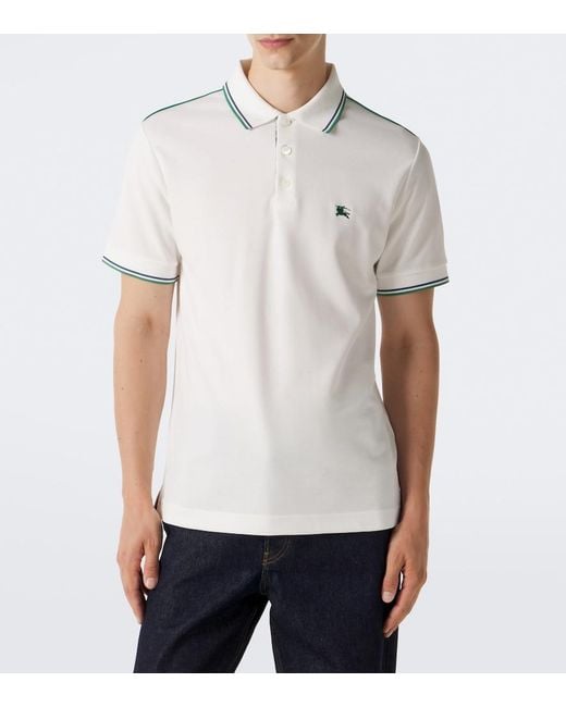 Burberry White Ekd Cotton-Blend Pique Polo Shirt for men