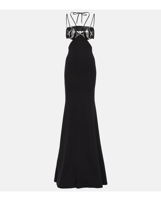 David Koma Black Embroidered Cutout Gown