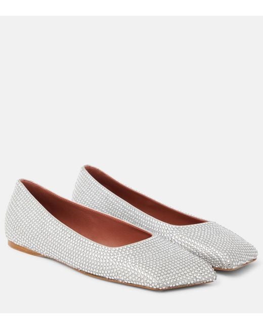 AMINA MUADDI Metallic Ane Embellished Suede Ballet Flats