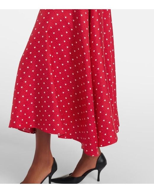 Rodarte Red Printed Silk Twill Midi Dress