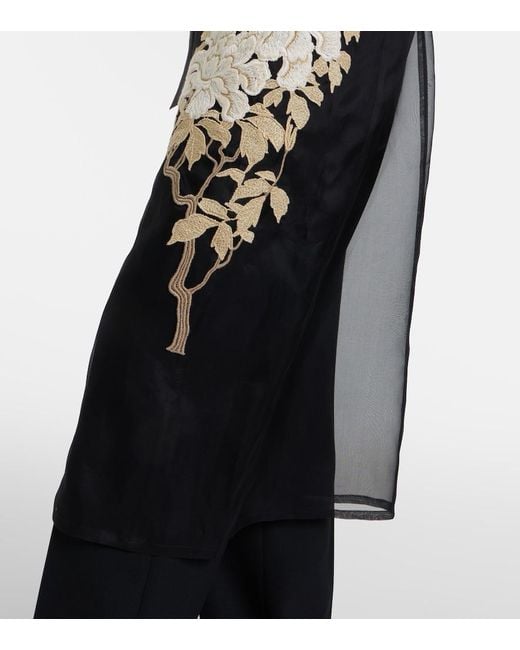 Max Mara Black Elegante Vodka Embroidered Silk Robe