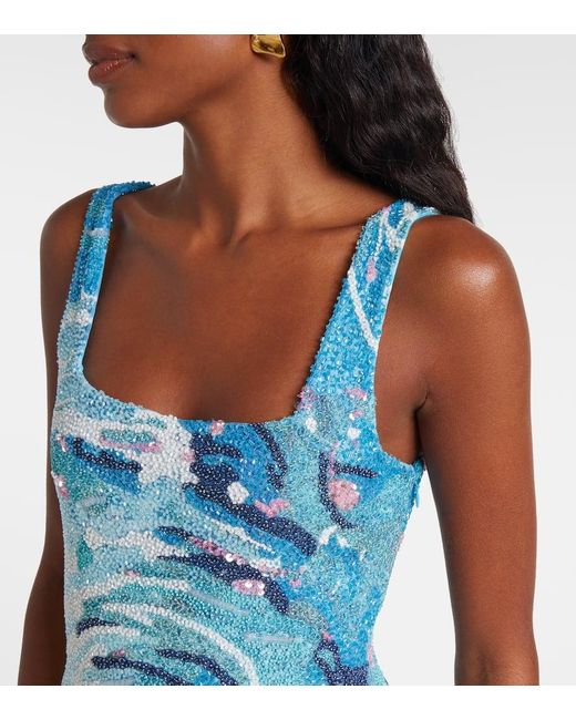 Staud Blue Verziertes Minikleid Le Sable