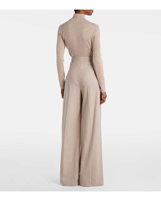 Pantalones Anchos Zulia En Mezcla De Cachemir Max Mara de color Natural