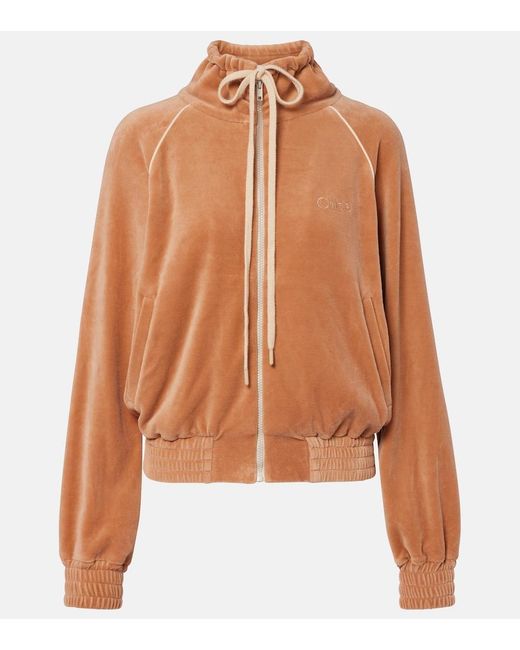 Chloé Brown Cotton-Blend Velour Zip-Up Sweatshirt