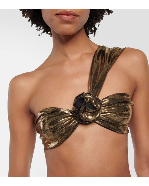Magda Butrym Natural Floral-applique One-shoulder Bikini Top