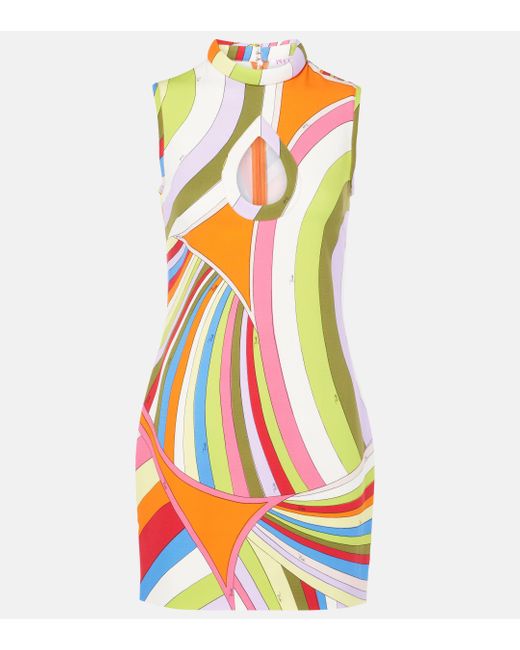 Emilio Pucci White Iride Cutout Crepe Minidress