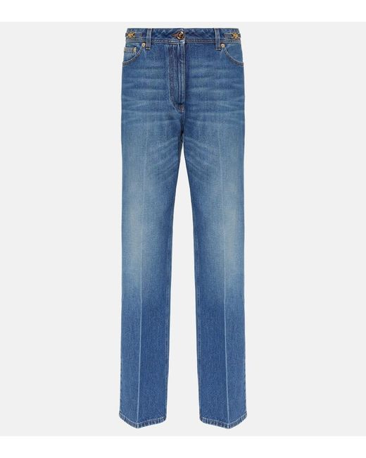 Versace Blue High-Rise Straight Jeans