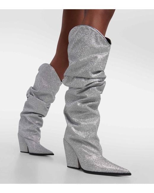 Alexandre Vauthier Gray Glitter Knee-High Boots