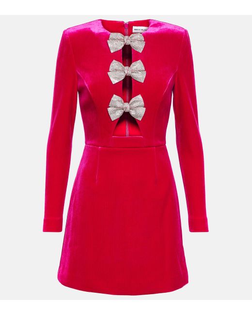 Rebecca Vallance Red Bernadette Bow-detail Velvet Minidress