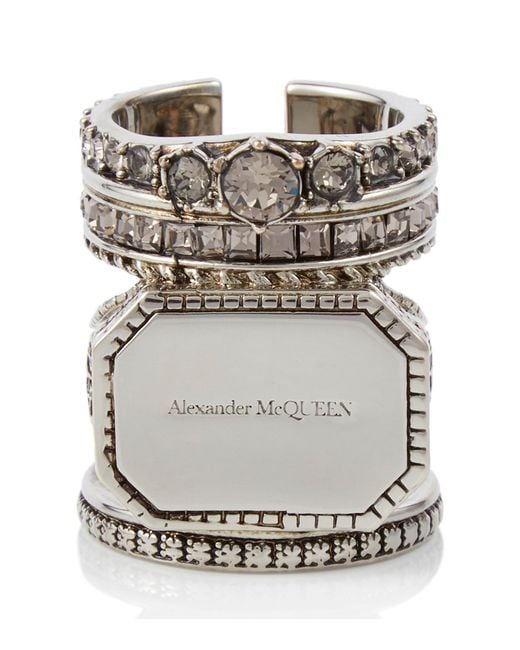 Silver Logo-engraved ring, Alexander McQueen