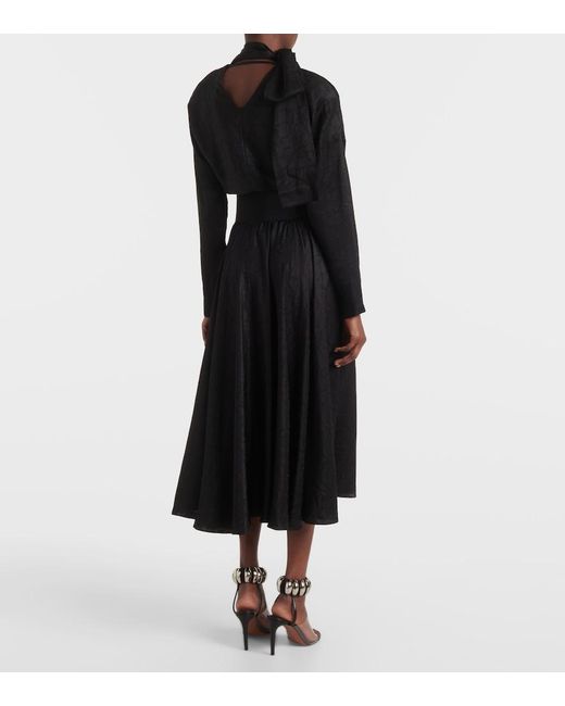 Alaïa Black Tie-Neck Silk-Blend Midi Dress