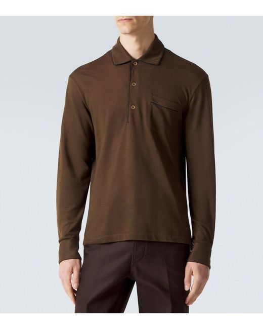 Tom Ford Brown Silk And Cotton Pique Polo Shirt for men