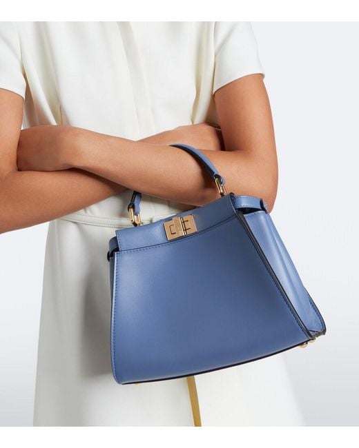 Fendi Blue Peekaboo Mini Leather Top-Handle Bag