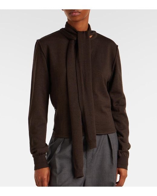 Lemaire Black Twisted Tie-Detail Wool-Blend Cardigan