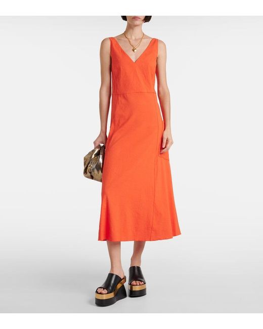 Vince Red Linen-Blend Midi Dress