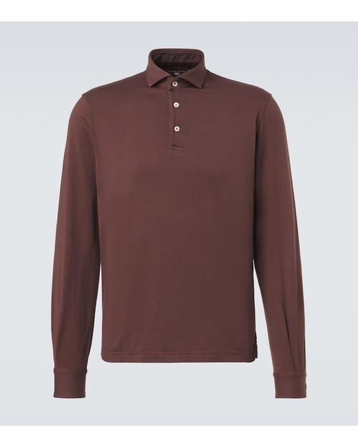 Fedeli Brown Cotton Pique Polo Shirt for men