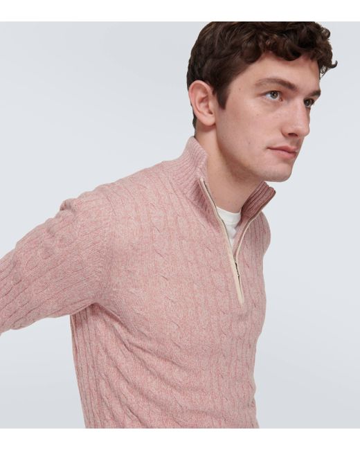 Loro Piana Pink Cable-knit Cashmere Half-zip Sweater for men