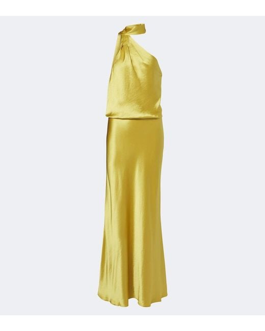 Staud Yellow Estelle One-Shoulder Satin Maxi Dress
