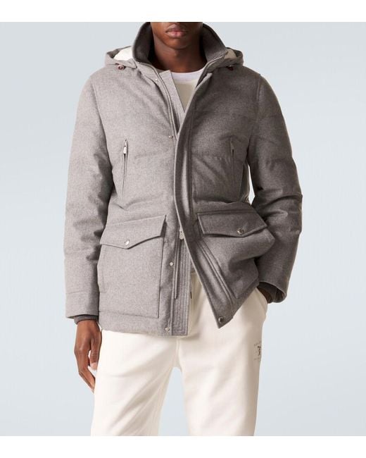 Brunello Cucinelli Gray Wool Flannel Down Jacket for men