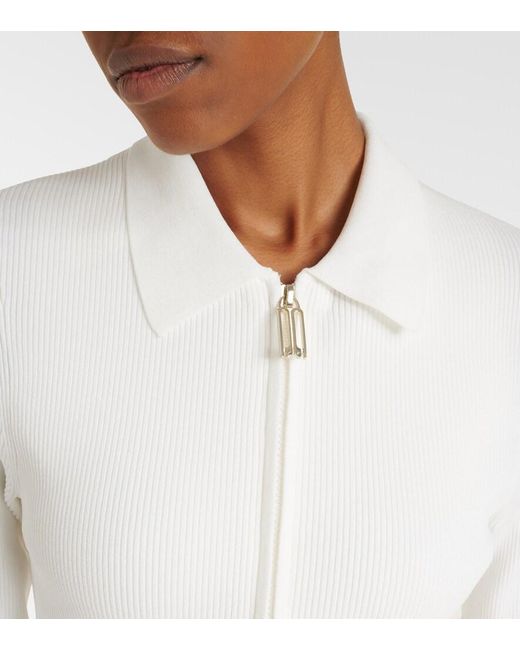 Victoria Beckham White Mila Ribbed-Knit Zip-Up Top