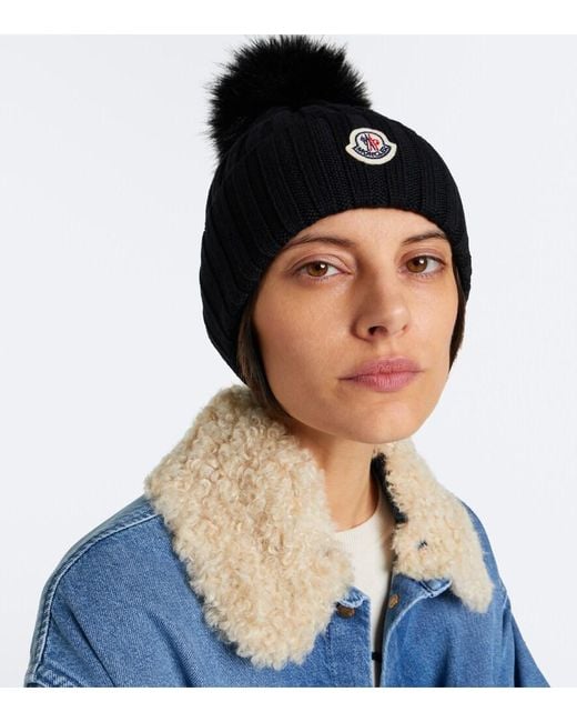 Moncler Black Virgin Wool Beanie